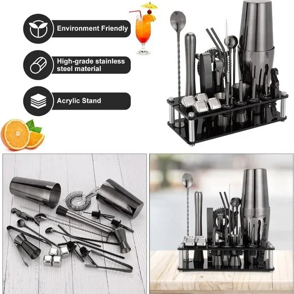 Gift 23-Piece Stainless Steel Bartender Kit & Camping Coffee Mug With BucklePack